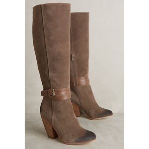 Western Chunky Heel Burnished Suede Knee High Boot